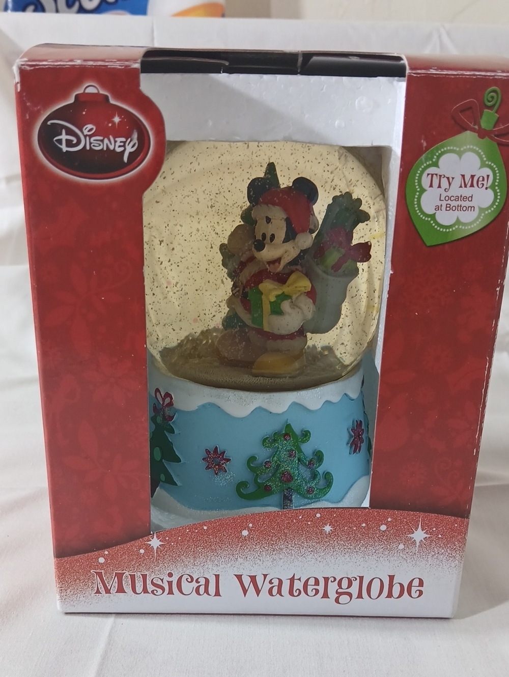 Disney Blue Holiday Musical Water Globe with Festive Mickey Figurine